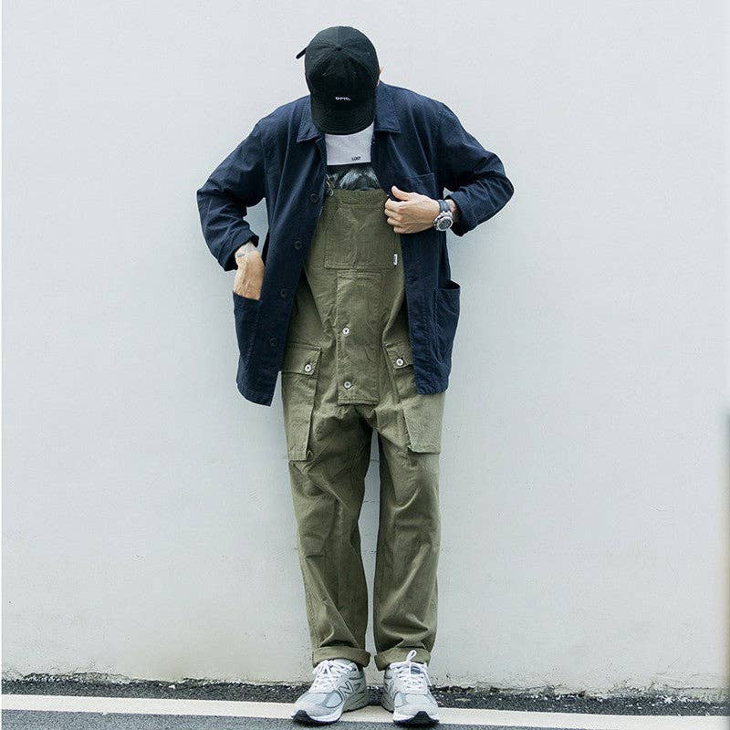 Casual Cotton Overalls for Men with Multi-Pockets