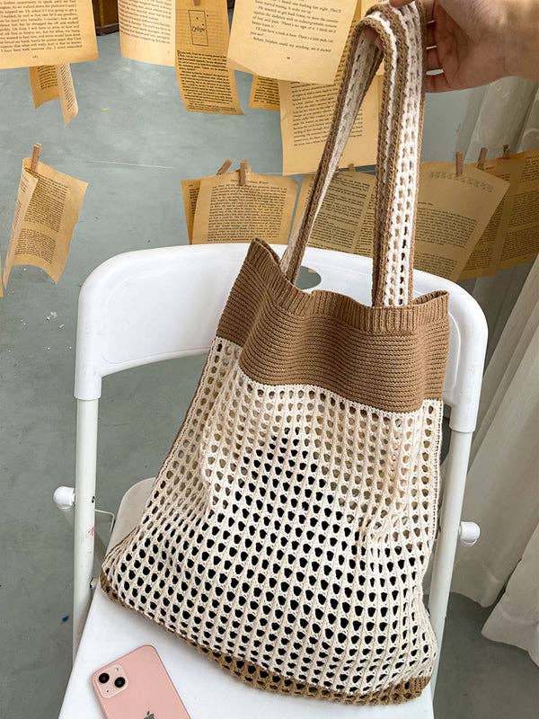Beach Contrast Color Hollow Bags