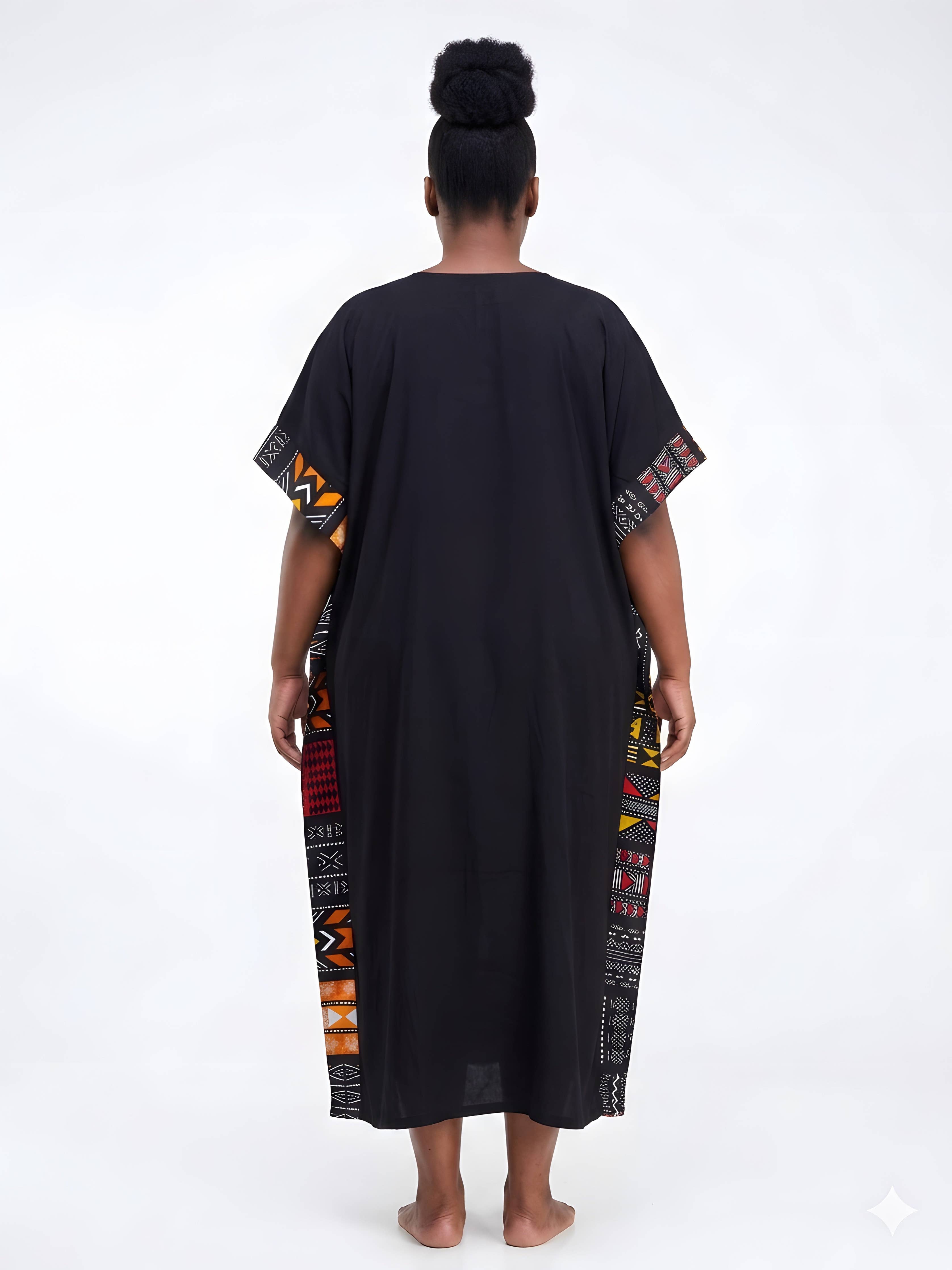 African Print Patchwork Kaftan Dress with Matching Headwrap | One Size