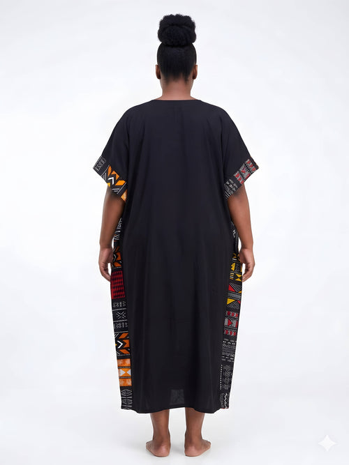 African Print Patchwork Kaftan Dress with Matching Headwrap | One Size