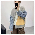 Thickened Denim Patchwork Color Block Knit Sweater