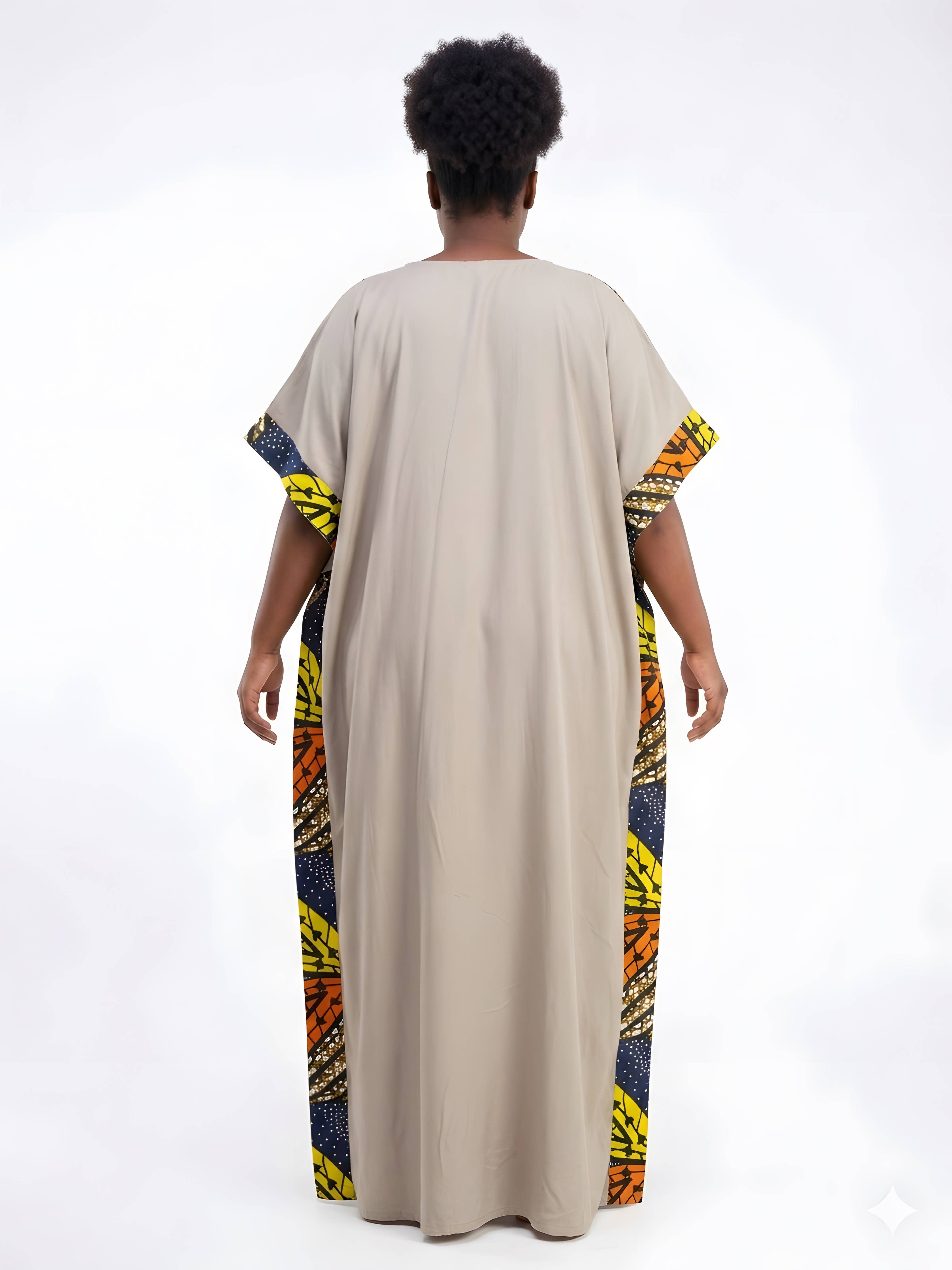 African Print Patchwork Kaftan Dress with Matching Headwrap | One Size