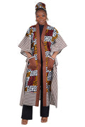 African Kimono Cardigan with Pockets & Matching Headwrap | One Size