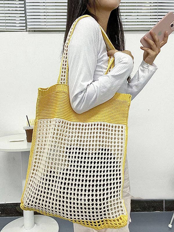 Beach Contrast Color Hollow Bags