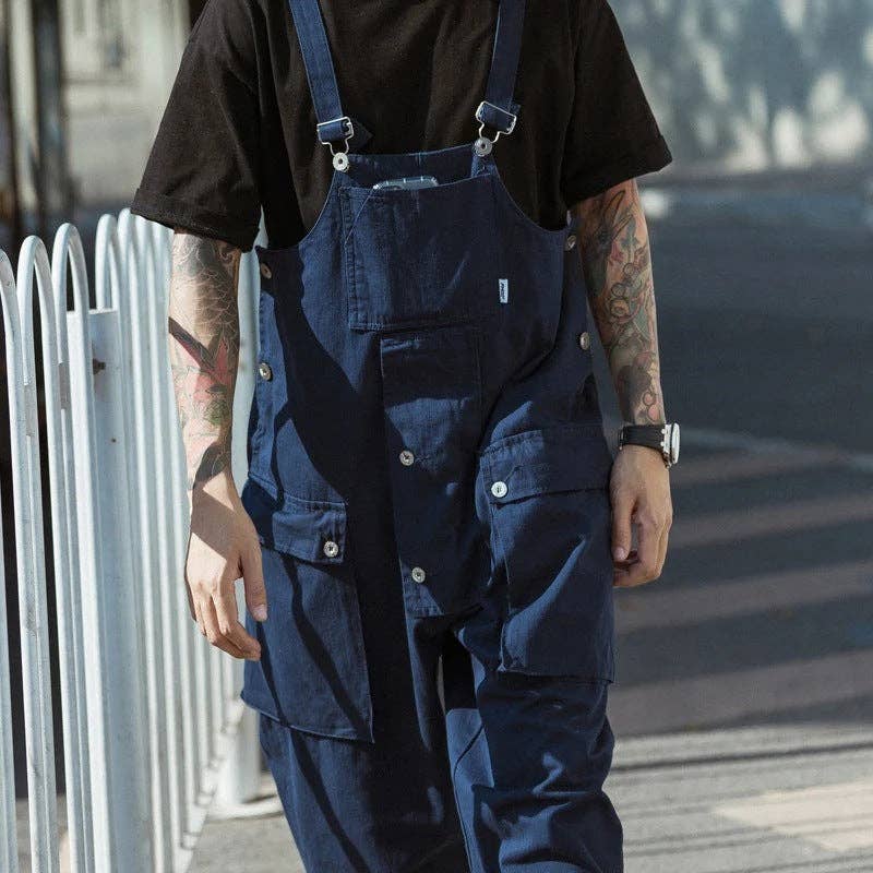 Casual Cotton Overalls for Men with Multi-Pockets
