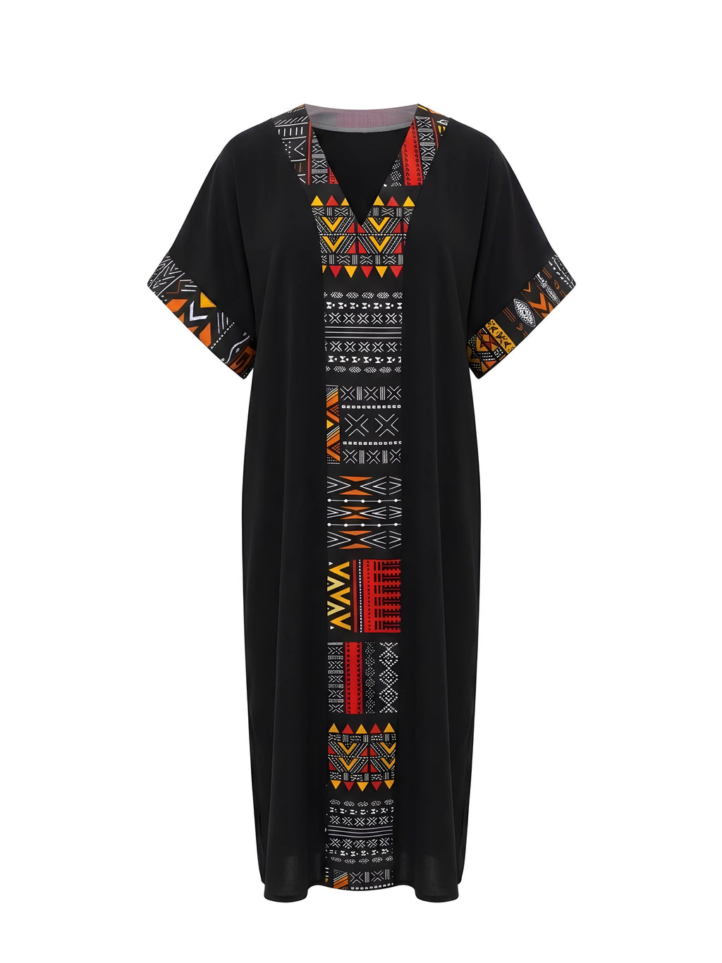 African Print Patchwork Kaftan Dress with Matching Headwrap | One Size