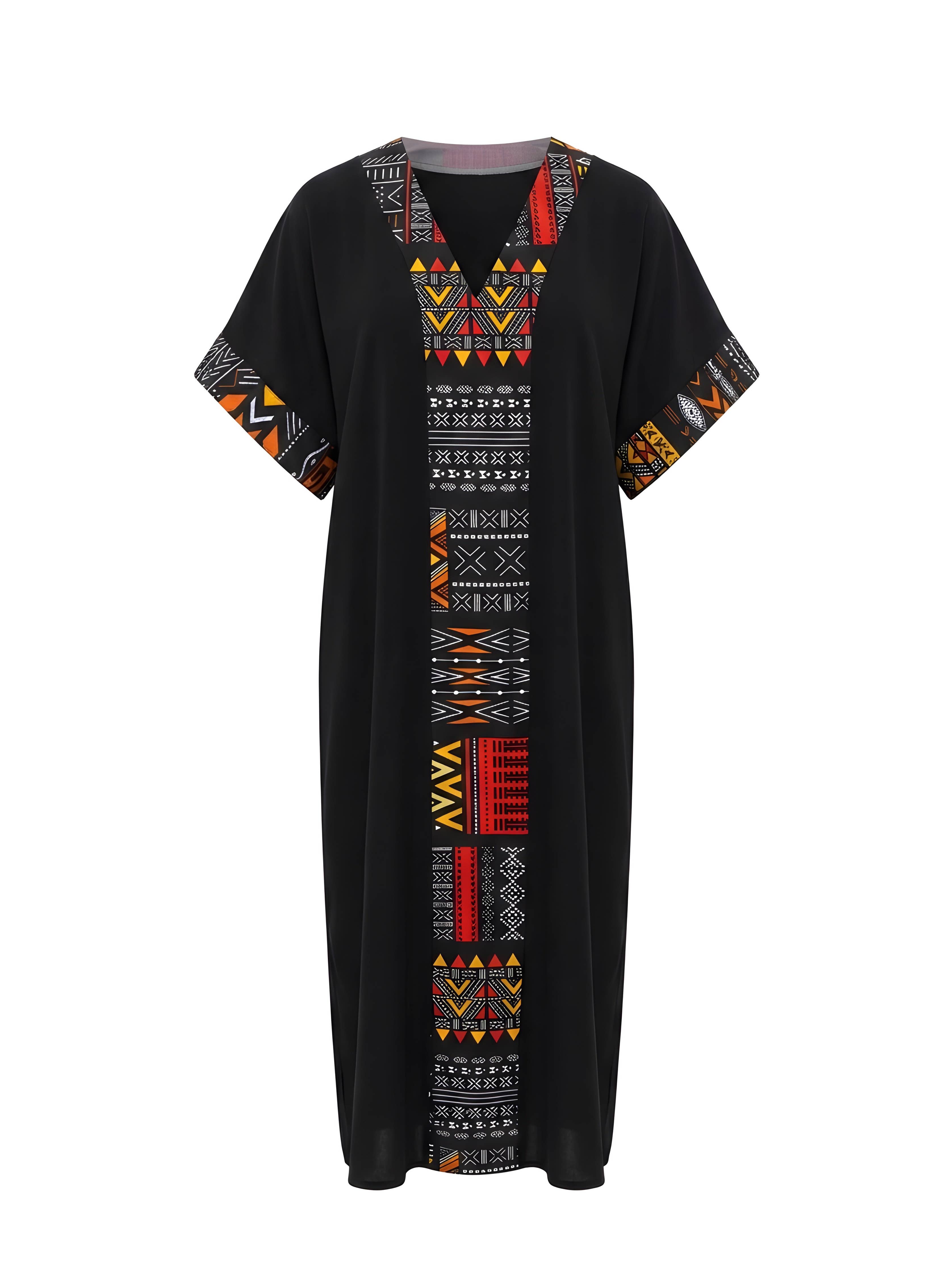 African Print Patchwork Kaftan Dress with Matching Headwrap | One Size