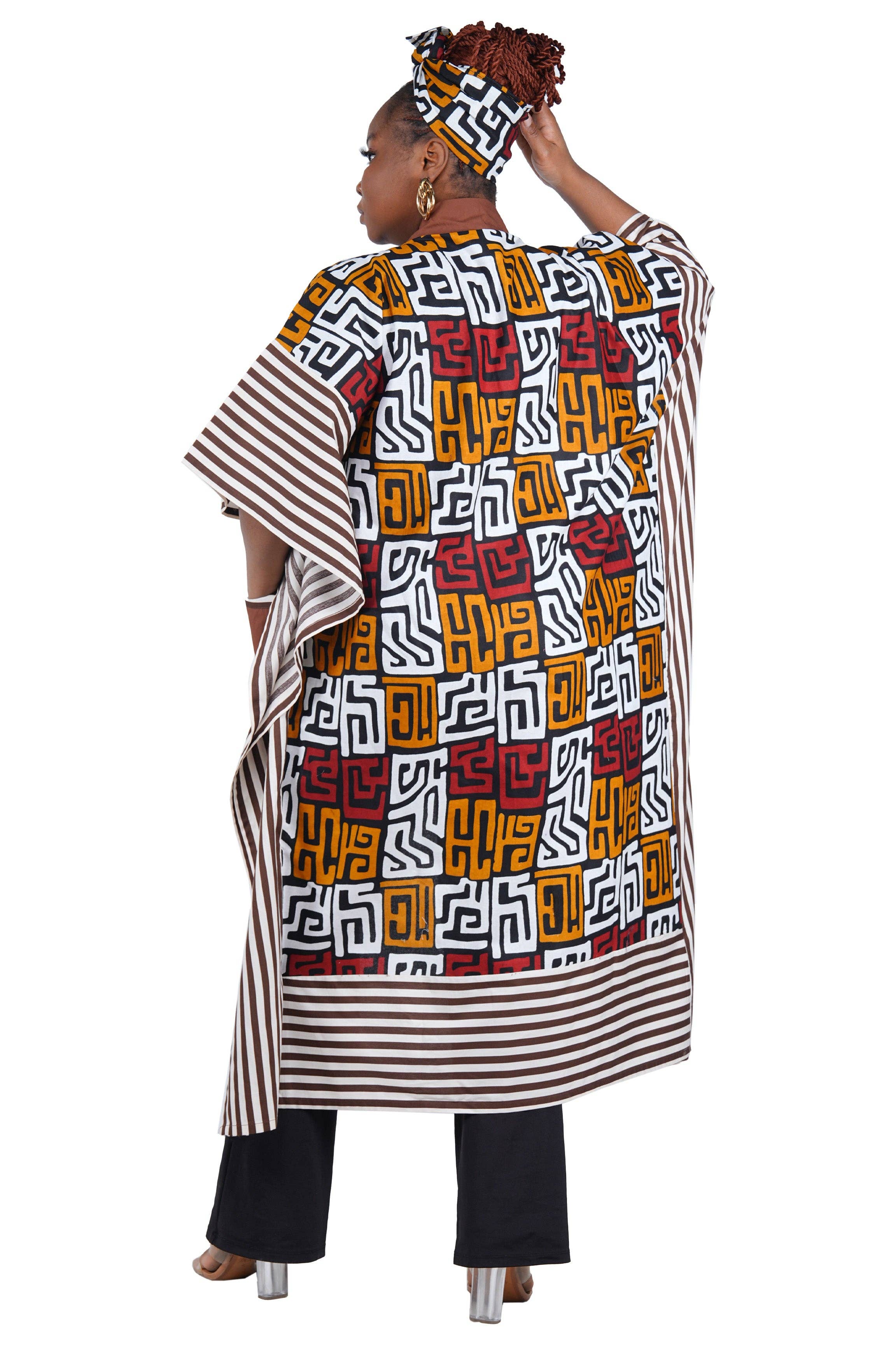 African Kimono Cardigan with Pockets & Matching Headwrap | One Size