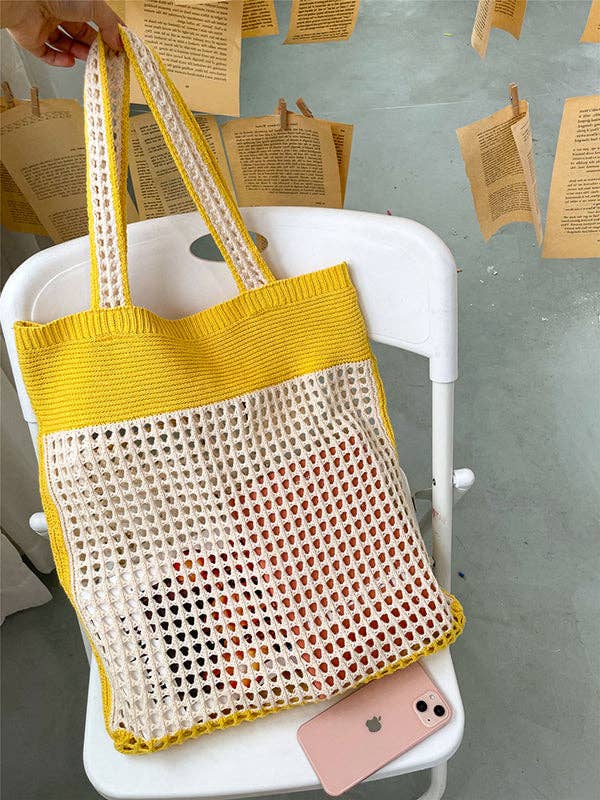 Beach Contrast Color Hollow Bags
