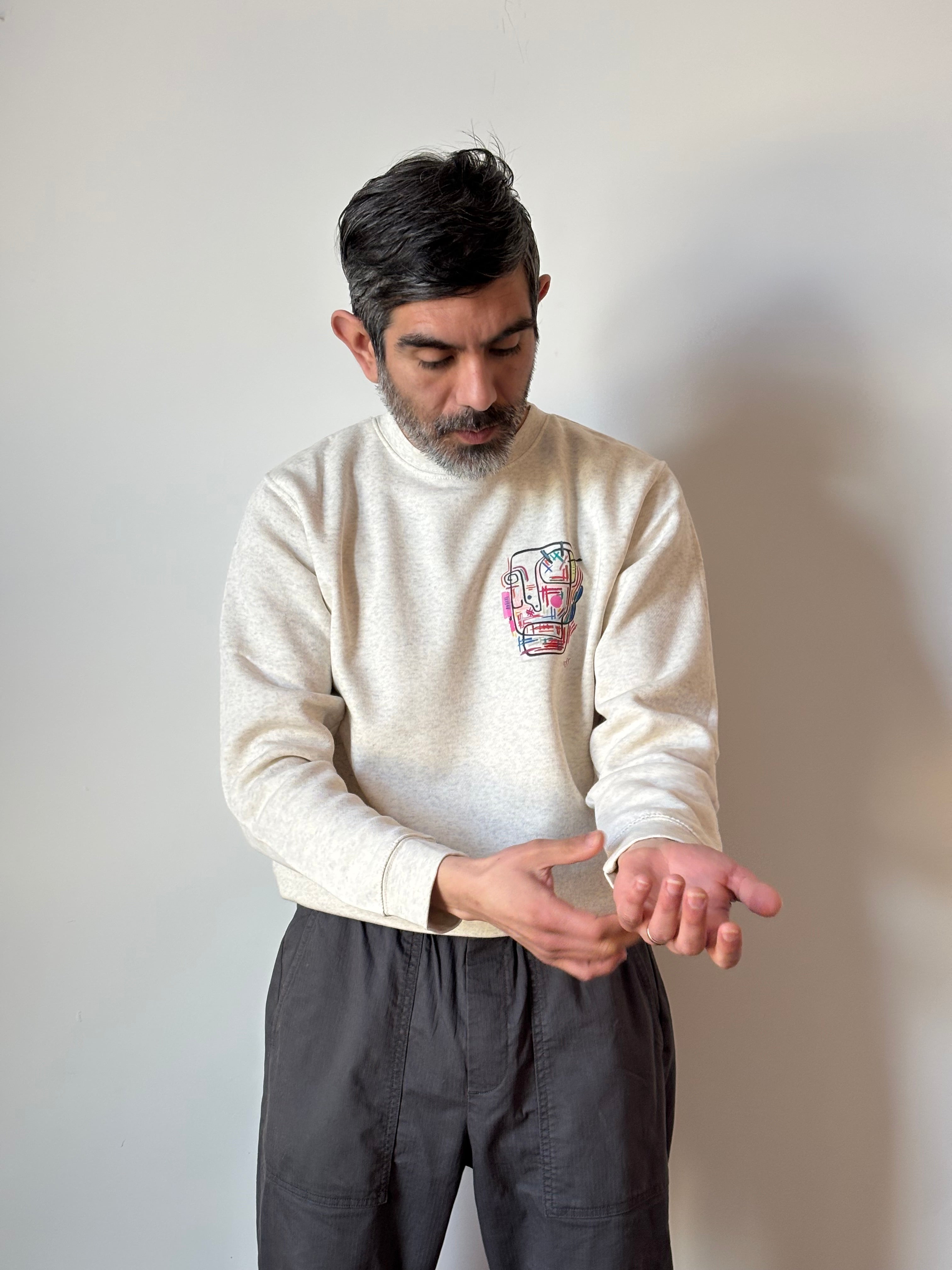 Technologic Print Sweater - Super Soft Natural Heather